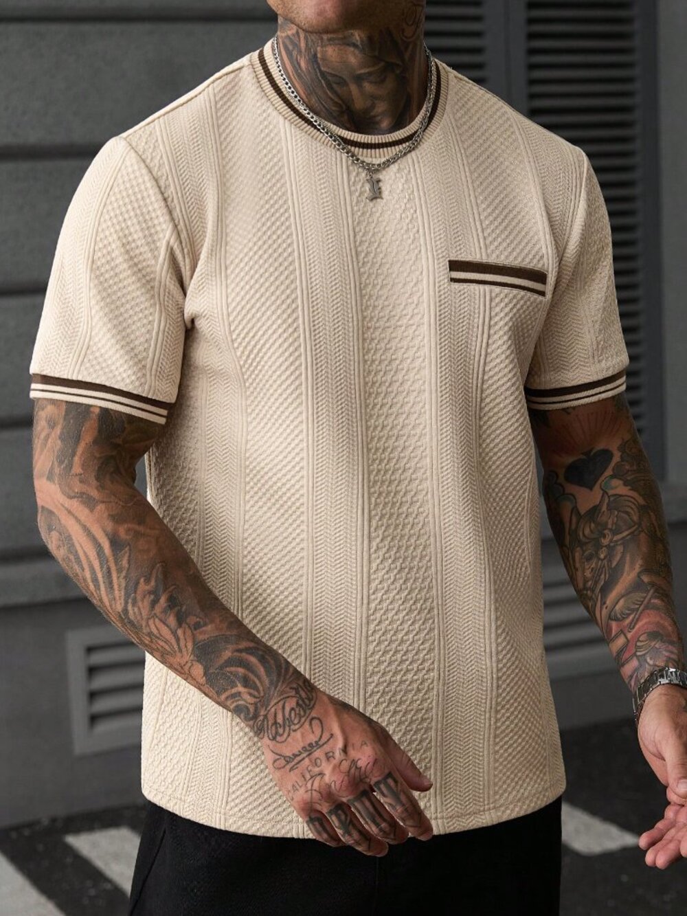 Apricot Casual Men's Colorblock Casual Short Sleeve T-Shirt - Picture 4 of 6